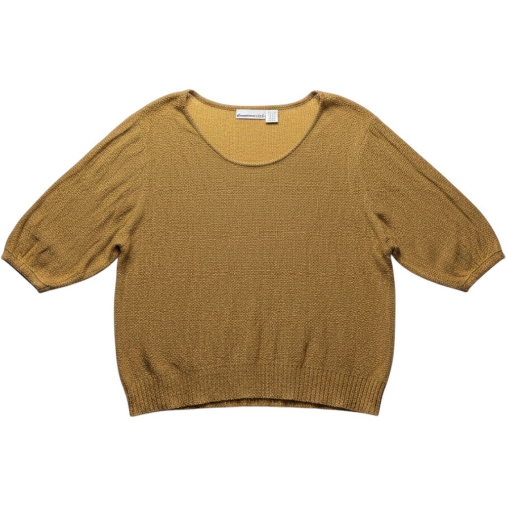 Denim 24/7 Sweater Womens 2X Yellow Scoop Neck 3/4 Sleeve Knit Pullover Relaxed